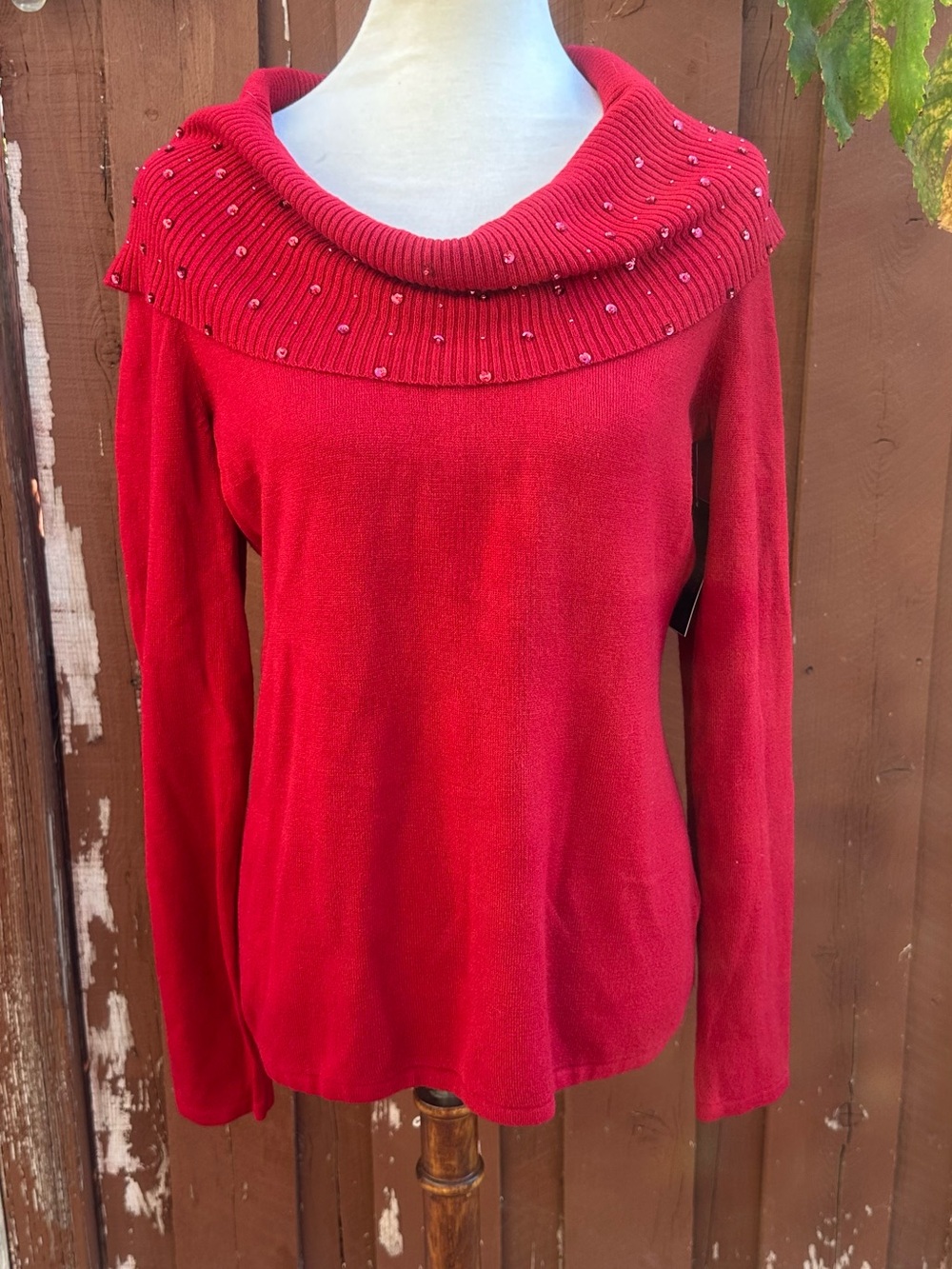 Debbie Morgan Red Studded Cowl Neck Sweater